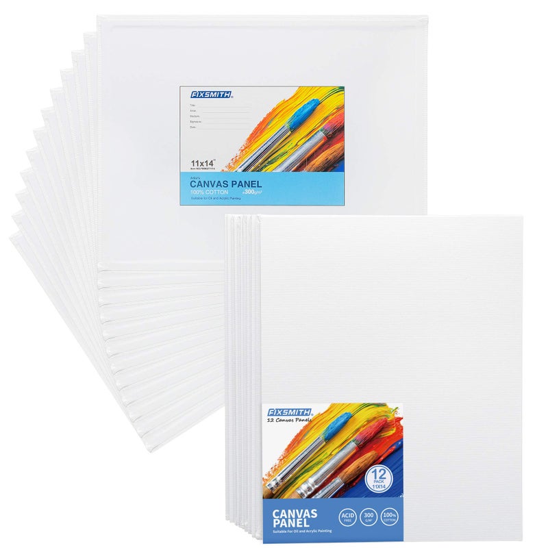 FIXSMITH Canvas Boards for Painting 11x14 Inch, Super Value 12 Pack White Blank Canvas Panels, 100% Cotton Primed, Painting Art Supplies for Professionals, Hobby Painters, Students & Kids - Image 2